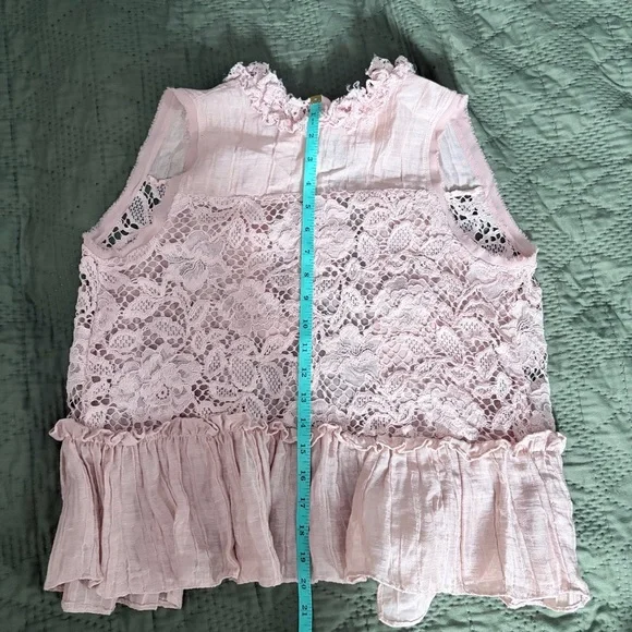 ALEXIS Pink Floral Lace Peplum Top XS Cottagecore Coquette Sleeveless Tie Back - Picture 8 of 9